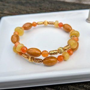 Sunny Orange, Yellow, Gold Stone Bead Bracelet